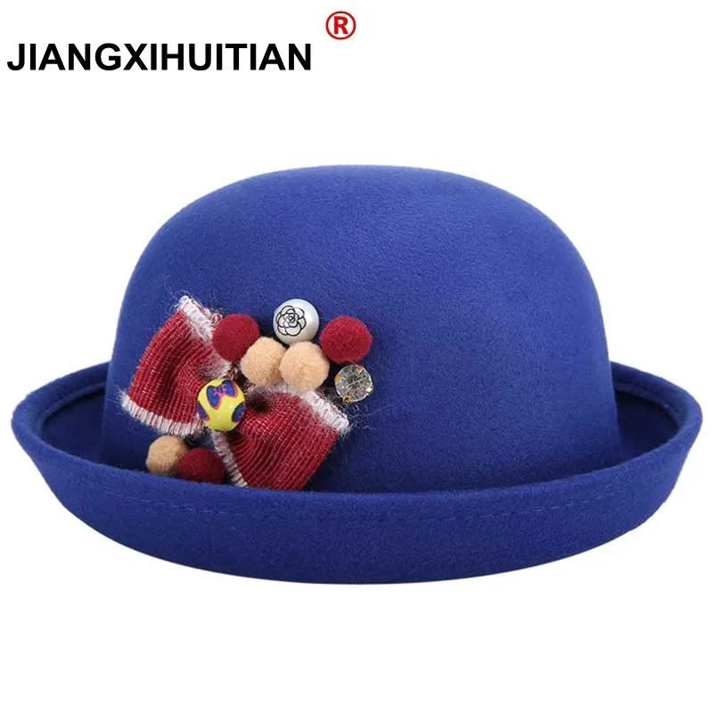 

2017 new Autumn Women Fedora Hat Classical Cap Chapeau femme Imitation Wool Cap Women's Hats Cute Solid Black Bowler Hat Female