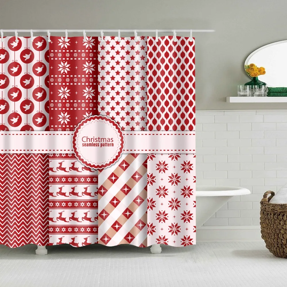 

Merry Christmas Happy New Year Gift Shower Curtains Waterproof Polyester Santa Claus Christmas Tree Bathroom Curtains With Hooks