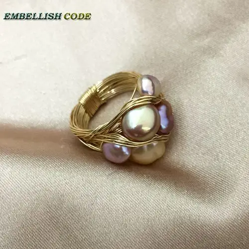 Дизайнер штук кольцо золото с барочным жемчугом ручной работы кольцо Белый Желтый и смешанный цвет - Цвет камня: peach mixed