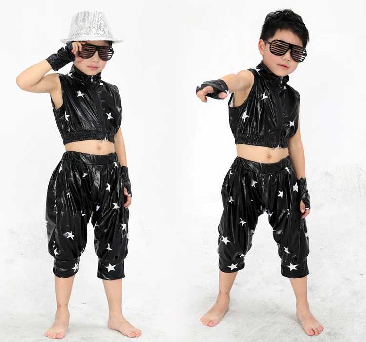 В розницу!, новинка, комплект детской одежды унисекс, одежда для выступлений в стиле хип-хоп, короткие штаны, костюмы для джазовых танцев - Цвет: Черный