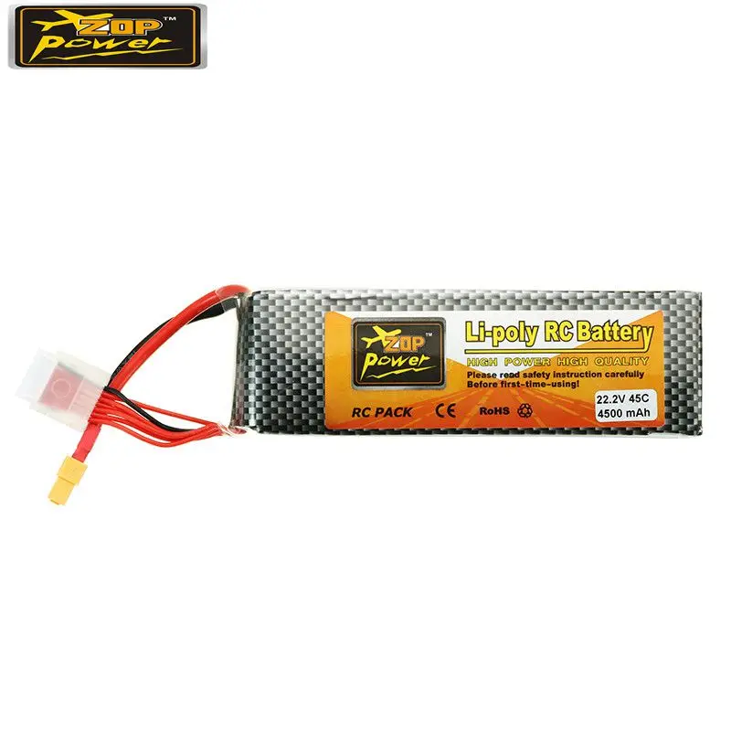 

High Quality ZOP Power 22.2V 4500mah 45C 6S Rechargeable Lipo Battery XT60 Plug for ALZRC 505 RC Helicopter