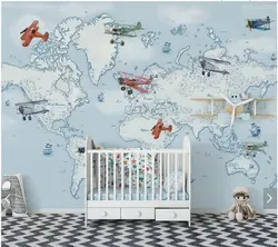 Пользовательские дети спальне обои, мультфильм самолет морской росписи для гостиной диван фон украшение дома обои