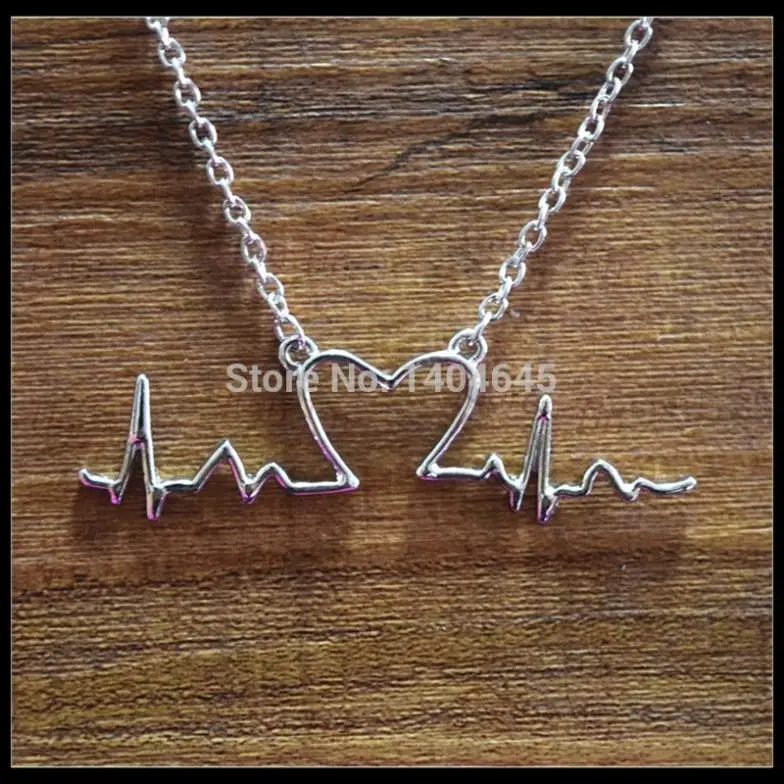 Heartbeat Monitor Electrocardiogram Pendant Heart Necklace