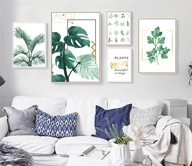Green Plants Nordic Poster Palm Turtle Leaf Modern Wall Art Canvas Painting Quotes Scenery Wall Pictures For Home Decor Unframed