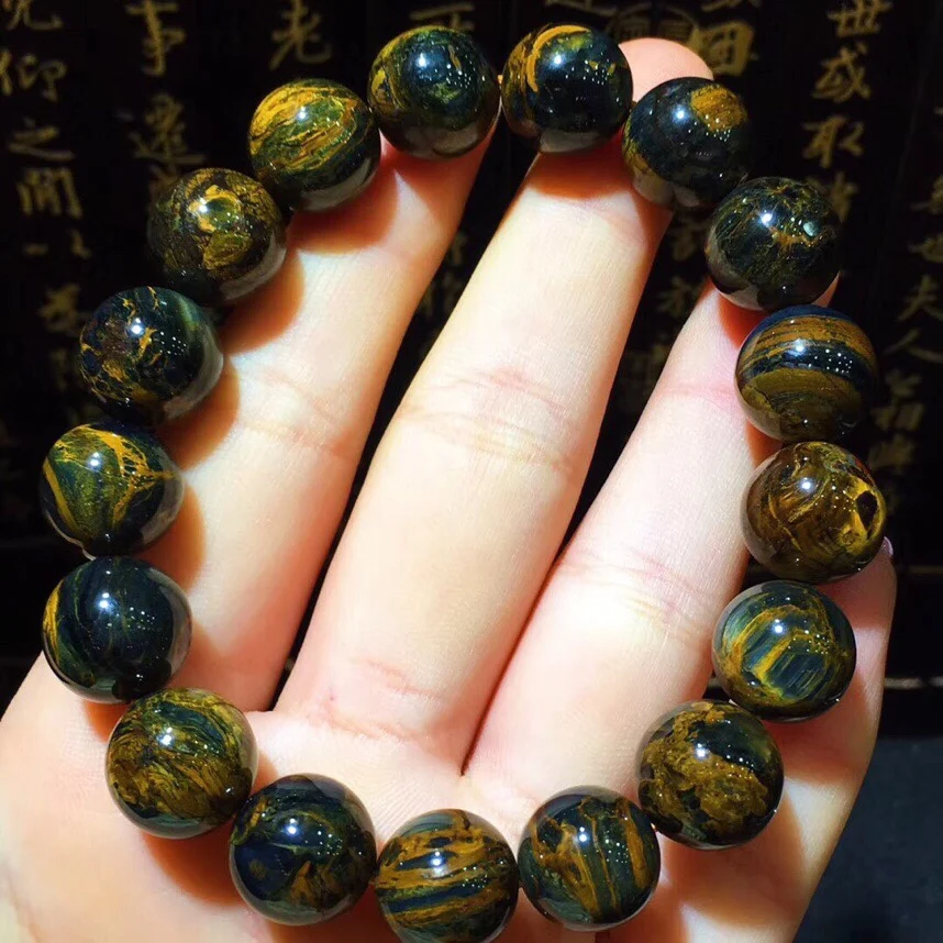 

B29488 12.4 mm Natural 100% Namibia Pietersite Blue Yellow Beads Stone Round Bead Bracelets Man Women