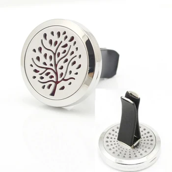 

New Design 30mm Stainless Steel Car High Quality Tree Aromatherapy Essential Oil Diffuser Perfume Locket Jewelry Clip for Car