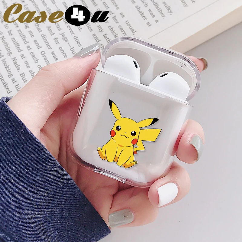 

Cute Cartoon Pikachue Transparent Hard Case For Apple Airpods 1 2 Wireless Bluetooth Headphones Earphones Protection Cover Skin