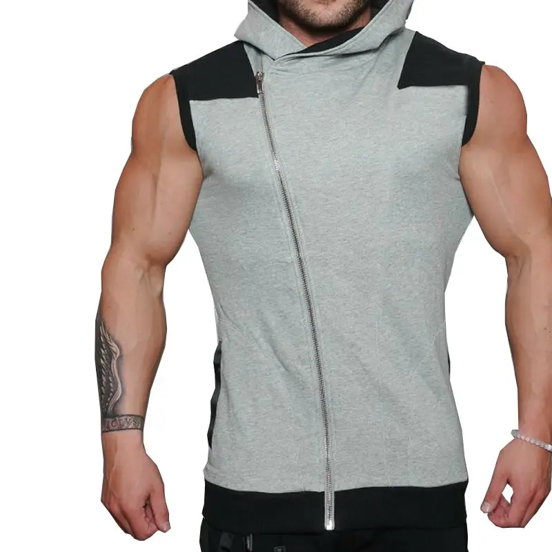 2017 Man Vest Sleeveless Fashion Suits Brand Inclined zipper Hooded vest Male Shirt Button Men Hombre Gilet 2 Colors Plus Size