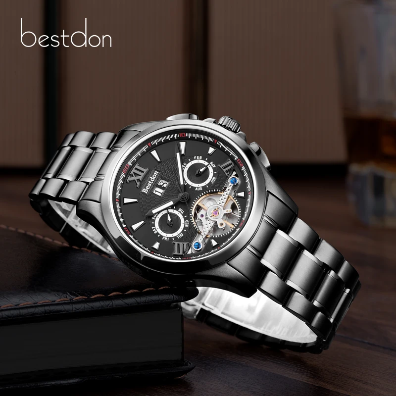 

Bestdon New Sport Design Bezel Silver Watch Mens Watches Top Brand Luxury Depth of waterproof Men Automatic Skeleton Watch