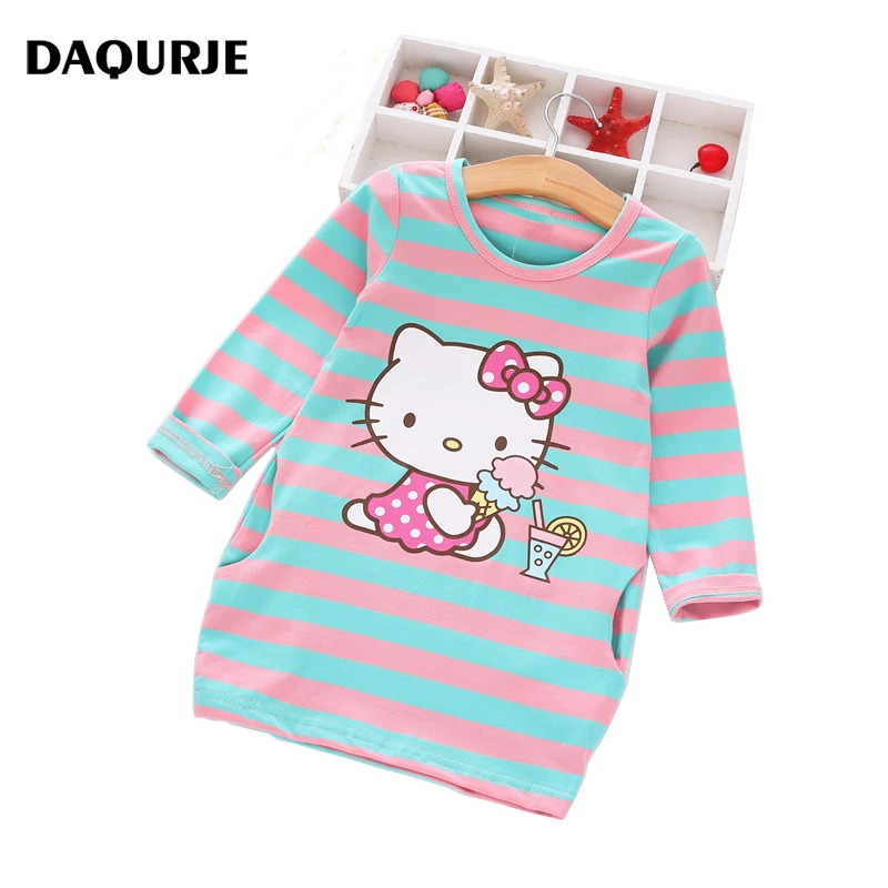2016 Autumn Girls Dress Hello Kitty Cartoon Kids Dresses For Girl Clothes 2 8Y Children Vestidos