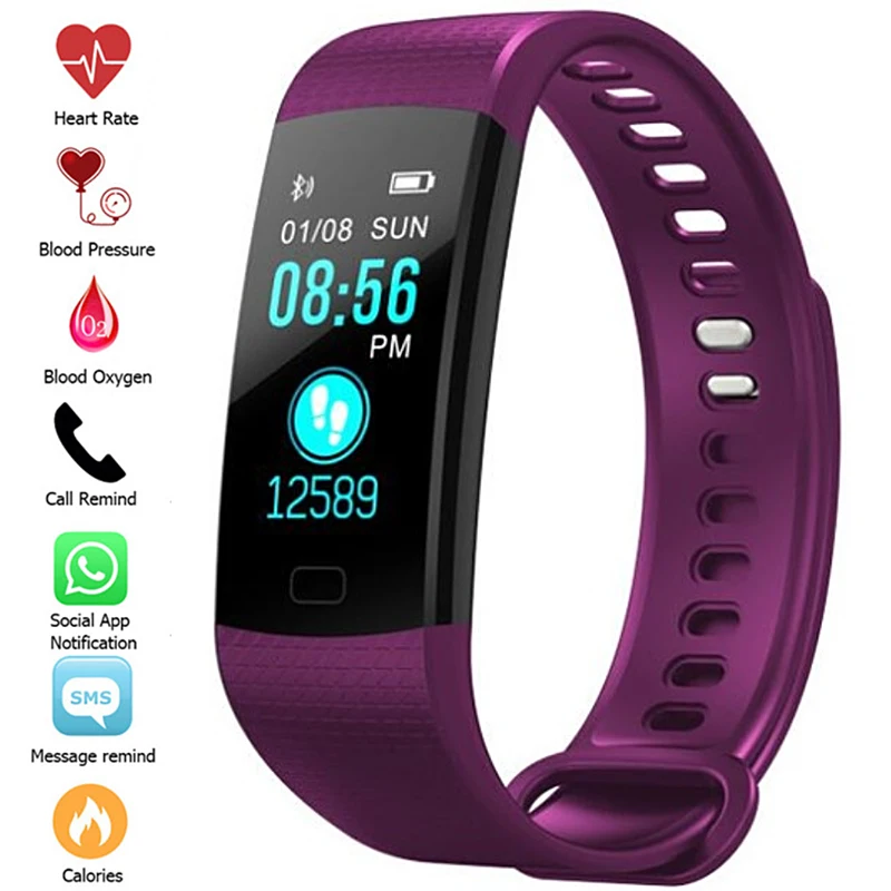 

Heart Rate Blood Pressure Oxygen Monitor Smart sports Brecelet Color Touch Screen Watch Fitness Tracker Digital Men Watches