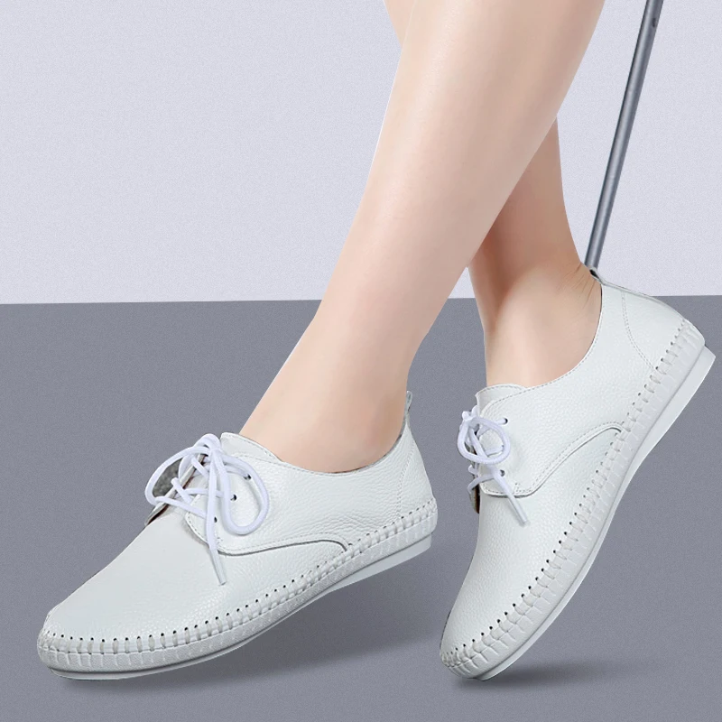 

Lace Up Women Loafers Shoes Non-Slip Woman Flats Sneakers Black White Pink Boats Ladies Flat Shoe Soft Outdoor Casual Footwear