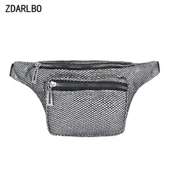 Сетки шаблон PU Для женщин плеча Crossbody сумка талии Bananka Женская поясная сумка Лазерная яркий кожа поясная удобный кармашек сумка