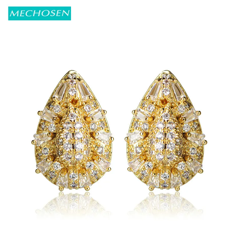 

MECHOSEN Exquisite Water Drop Shape Stud Earrings Gold Color Cubic Zirconia Boucle d'oreille OL Style Jewelry Oorbellen