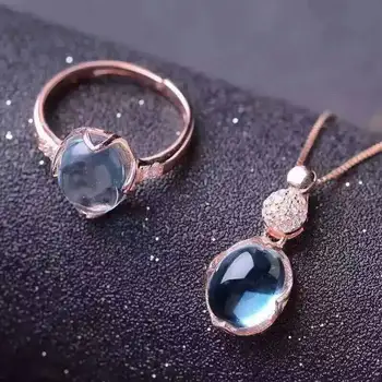 

Fidelity Natural blue topaz gem s925 sterling silver jewelry sets natural gemstone ring Pendant simple plain fine jewelry women