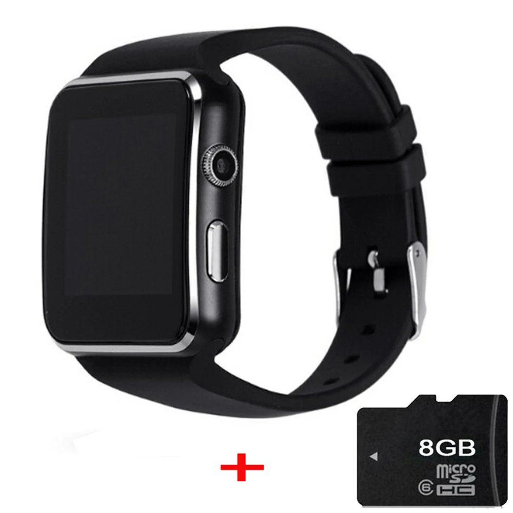 Время владельца X6 Bluetooth Смарт часы Спорт Шагомер камера Поддержка sim-карты часы телефон Wearabel устройство социальных медиа уведомления - Цвет: Black with 8G Card