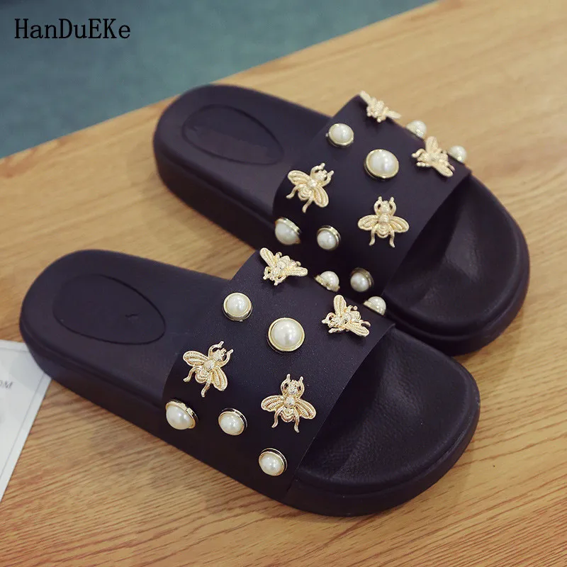 HanDuEKe New Women Slippers Flat Casual Women Shoes Slip On Slides Beach Slippers Flip Flops 