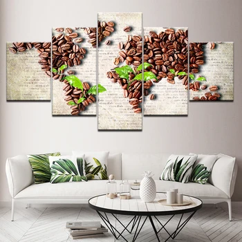 

Canvas Coffee beans Posters Wall Art 5 Pieces Frame HD Prints Pictures Coffee Food Painting Cafe Kitchen & Restaurant Home Decor