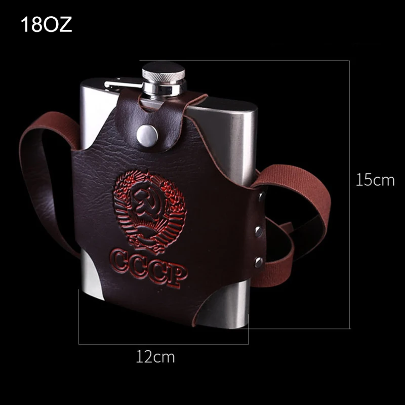 New 64/48/32/18OZ Stainless Steel Hip Flask Set With Belt Case Portable CCCP Leather Wrapped Flagon Whiskey Bottle Alcohol Flask