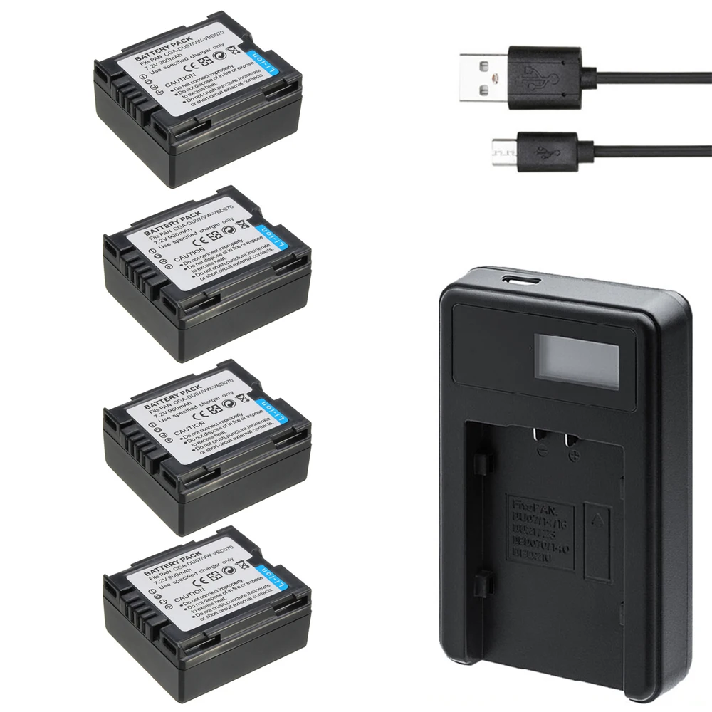 4Pcs 7.2V 900mAh Rechargeable Camera battery +LCD USB Charger for