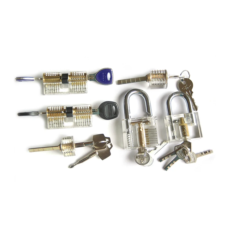 

6 Piece Different Transparent Cutaway Crystal Lock Set For Locksmith Practicing Skills And 12pcs Teasing Needle Tools as Gift