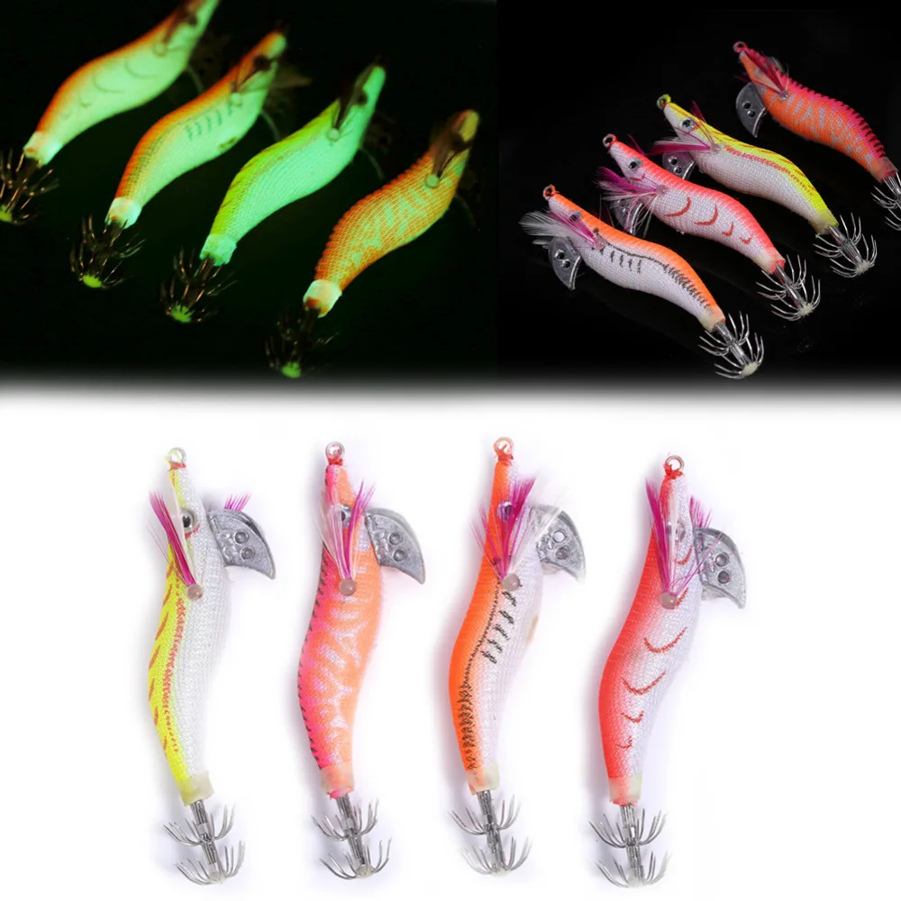

4Pcs Luminous Jigs Lure Fishing Shrimp Lure Bait Plastic 8cm Noctilucent Shrimp Bait Squid Shrimp Jig Lures Pesca Carp Fishing