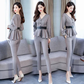 

Spring 2 Piece Set Women Office Lady Ensemble Femme Deux Pieces Office Work Conjunto Feminino Trousers Suit Set Woman Suit
