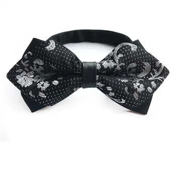 

11.5*5.5cm Hot Black Silver Fashion Mens Flower Bow Tie Accessory Wedding Gifts Floral Bowtie For Men