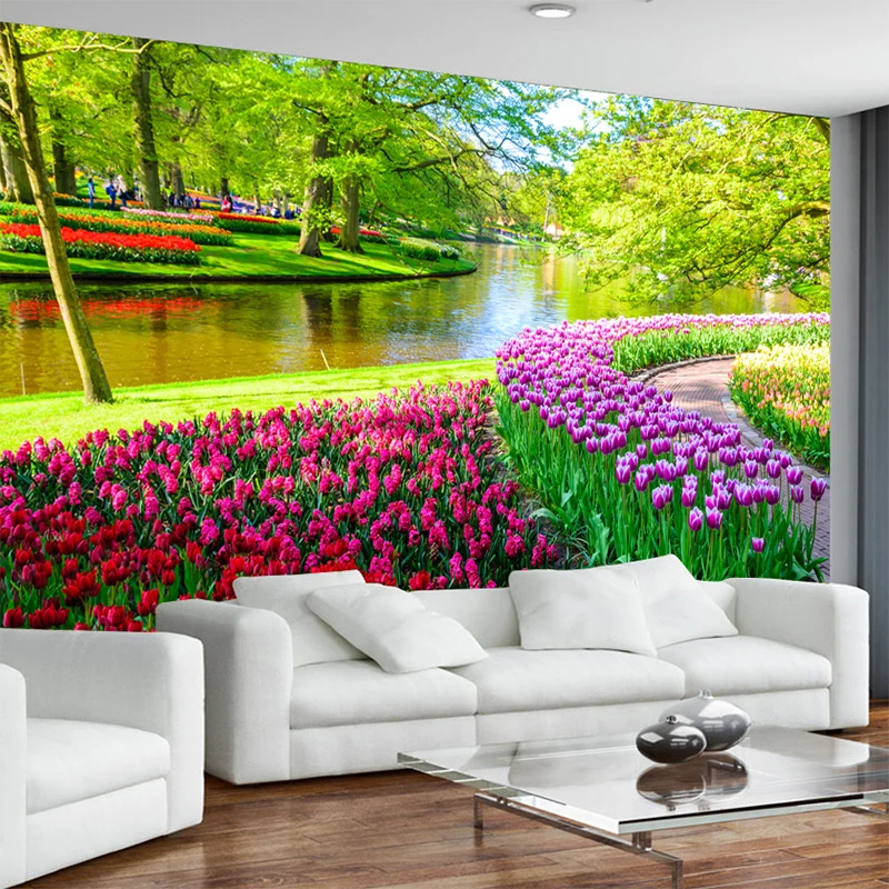 3D Wallpaper Mural Wall Covering Wallpaper Canvas Painting Wallpaper 3D Large Mural Tulip Wall Cloth for Living Room TV Sofa Background Wall
