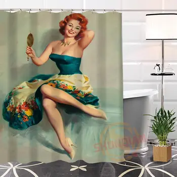 

Pin Up Girl Shower Curtain 2018 Hot Vintage Chic Beauty Sexy Girl Painting Shower Curtain Waterproof Polyester Fabric 8 Sizes
