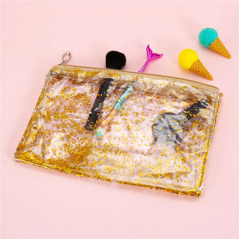 شفافة pvc الحقيبة المكياج للنساء انتقلت الترتر مخلب يد السفر حقائب للزينة كبيرة حقيبة مستحضرات تجميل للرجال القلم حالة