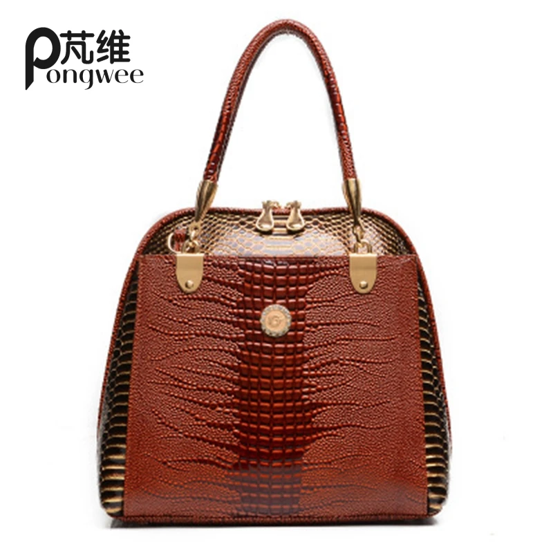 

PONGWEE Brand Bag 2017 Fashion Snakeskin PU Leather Handbag Women's Satchel Diagonal Bags Women Bag Italian Leather Bags
