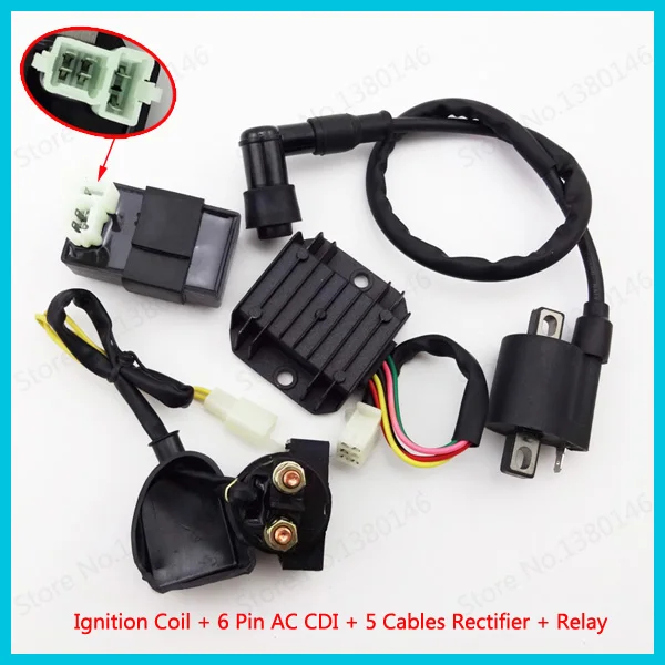 Ignition Coil 6 Pins CDI 5 Wires Voltage Regulator Rectifier Relay For 150 200 250cc Chinese ATV