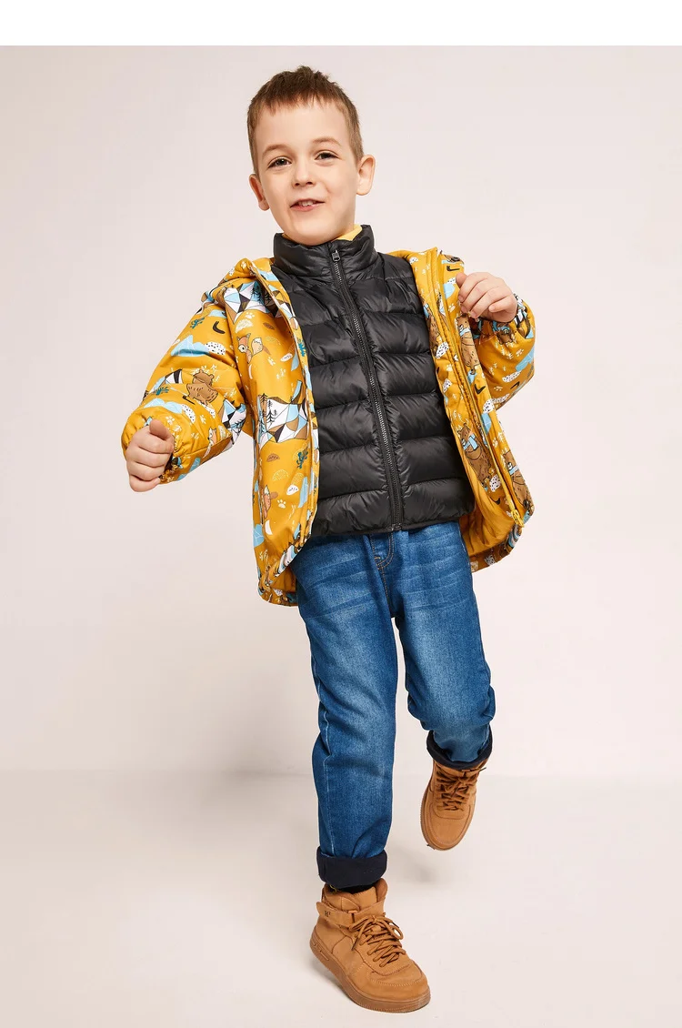 Balabala/верхняя одежда для маленьких мальчиков 2 в 1, куртка со съемным воротником-стойкой, пуховая куртка с наклонным карманом, Детская ветровка