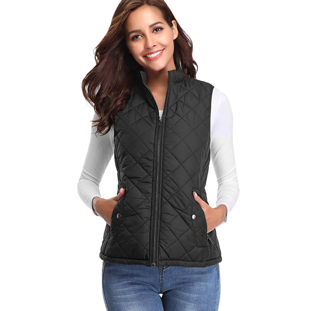 Women's Pocket vest Solid Sleeveless Winter Thick Warm Waistcoat Down Coat JACKET Plush plus size top female Winter Clothes F80
