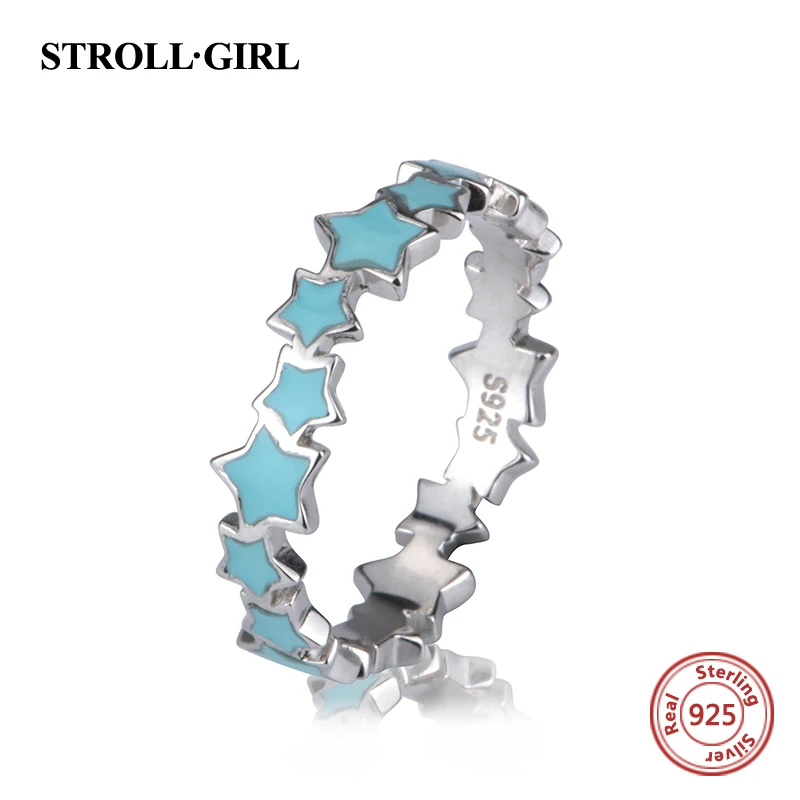 Strollgirl 925 пробы Серебряное светящееся Звездное стекируемое кольцо на палец для