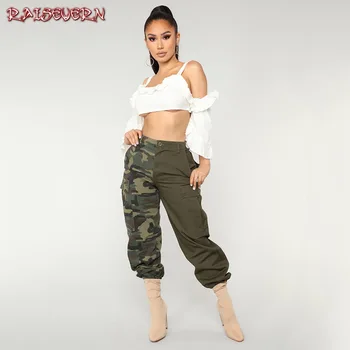 

RAISEVERN Summer Women's Ladies Camo Cargo Trousers Pants Casual Pants Military Army Combat Camouflage Jeans Pencil Pants