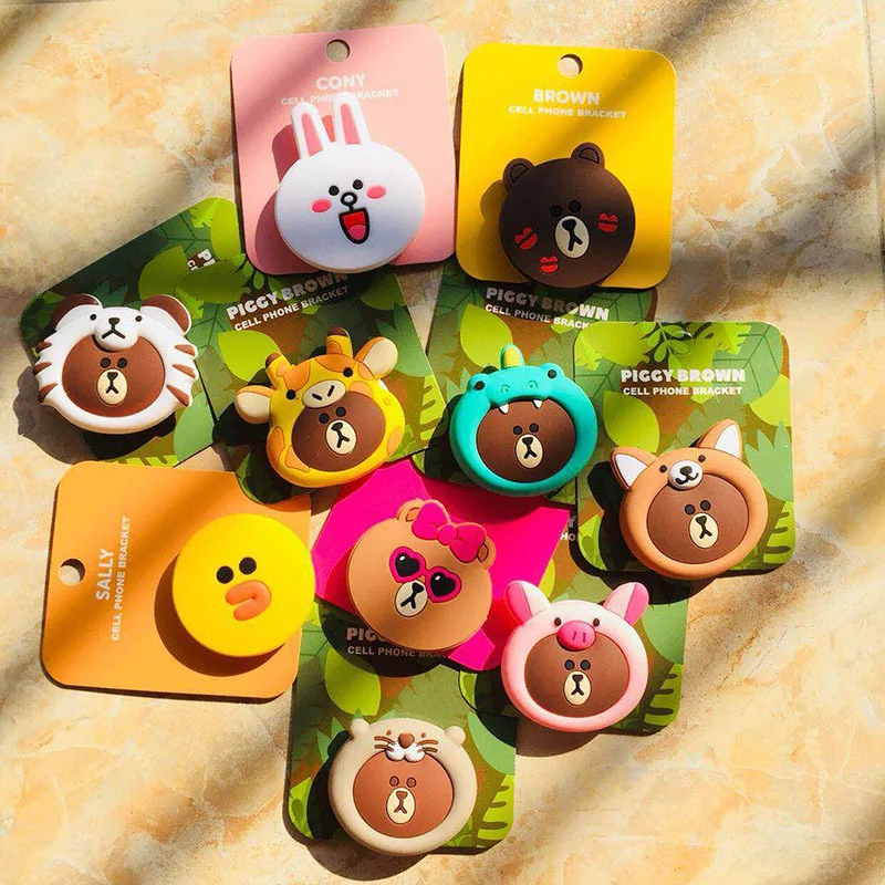 Korea 3D Cartoon Bear Bunny Silicone Phone Air bag stand holder Sticker for iPhoneX iPad cellphone accessories