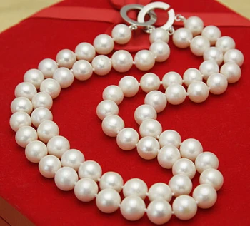 

~$wholesale_jewelry_wig$ s294 2015 fashion 2 row 11-12mm white freshwater cultured pearl necklace 17"-18"