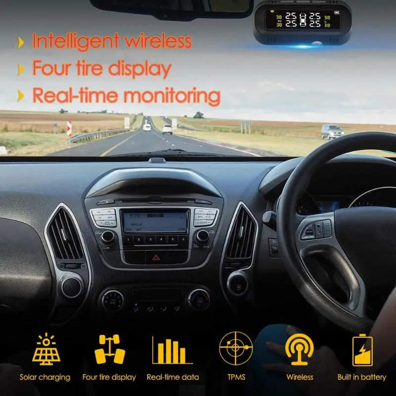 C68 USB+ Солнечная автомобильная система контроля давления в шинах с 4 внутренними датчиками Встроенный датчик давления в шинах датчик температуры в шинах