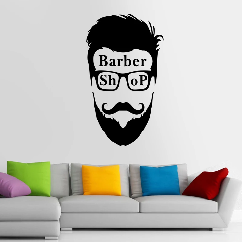 Man Barber Shop Sticker Name Chop Bread Decal Haircut Shavers Posters Vinyl Wall Art Decals Decor Windows Decoration Mural Ml025