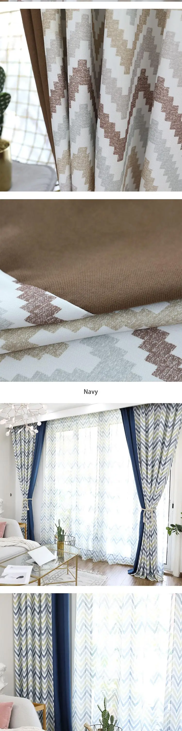 SZ109 NAPEARL Stitching Modern Design Drapes for Bedroom Windows Thick Curtains Wavy Pattern Colorful Elegant Panel All Match Tulle (6)