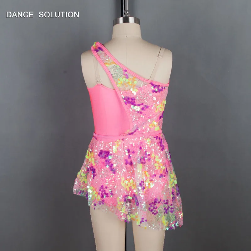 Ярко-розовое Сверкающее платье из спандекса лиф с блестками сетчатые юбки для девочек джаз хип хоп танцевальные костюмы для выступлений 18501
