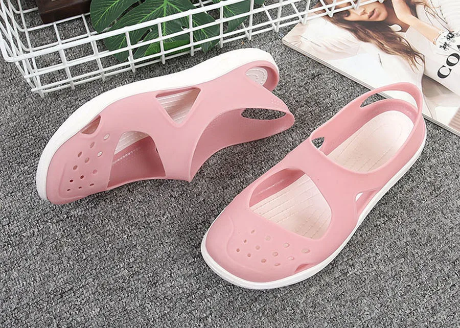 E TOY/прозрачная обувь женская летняя обувь мягкие пляжные женские сандалии на плоской подошве без застежки Baotou г. Летние женские сандалии