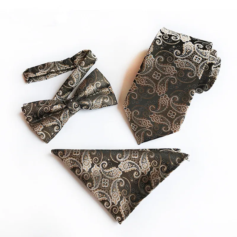  8cm Formal Tie Set for Mens Bowtie Handkerchief Neckties for Wedding Bow Ties Pocket Square Corbata