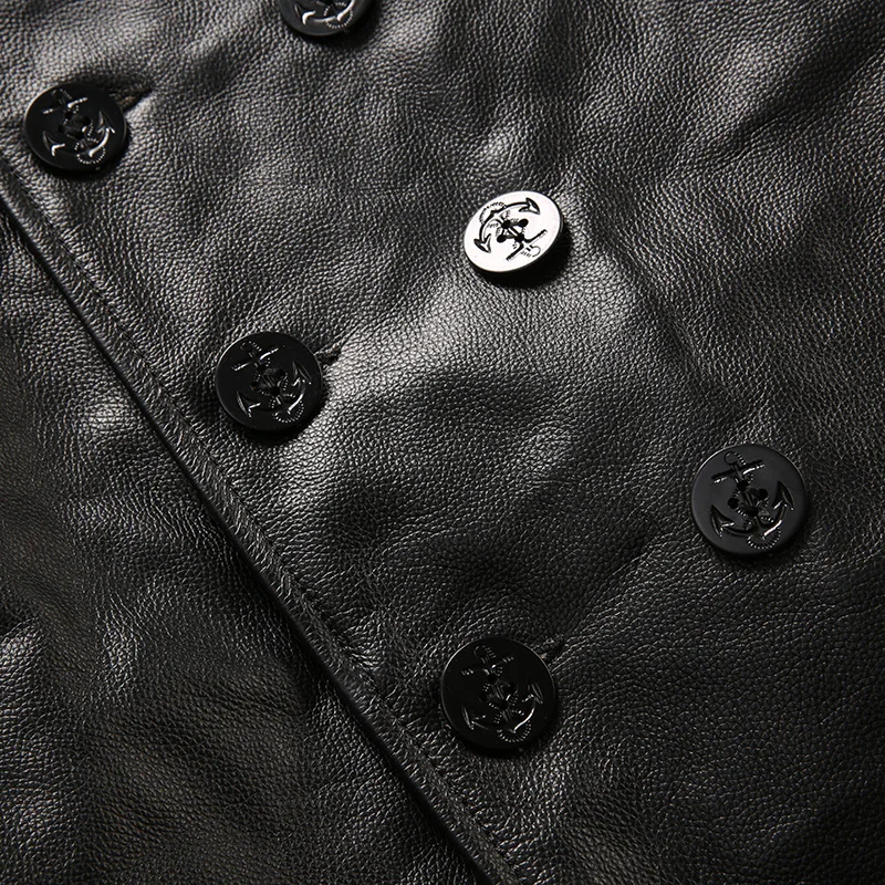 Seller Read Description! Asian size mans winter genuine cow leather jacket men's classic cowhide leather pea coat NFS_1836