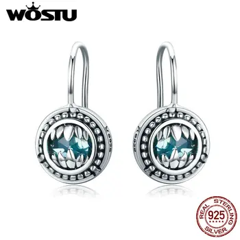 

WOSTU Authentic 100% 925 Sterling Silver Beast Month, Blue Stone Drop Earrings for Women Luxury S925 Silver Jewelry CQE309