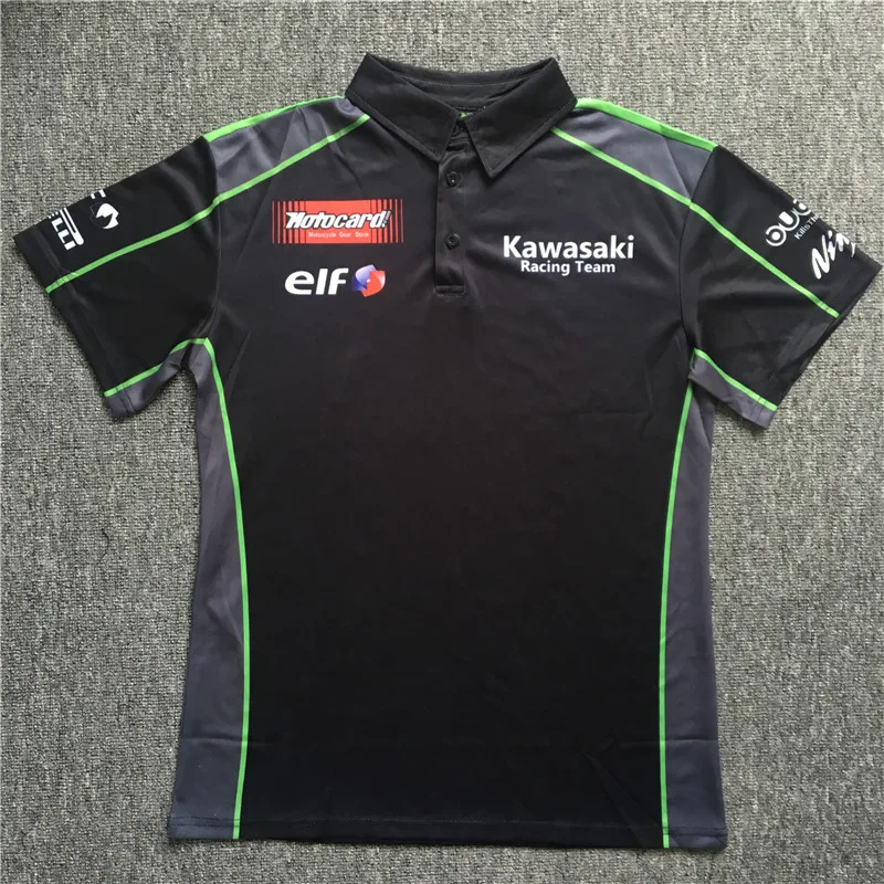 New 100% Polyester Men MOTOGP Team Kawasaki Polo T-shirt Motorcycle sport Personality Summer Casual T shirt