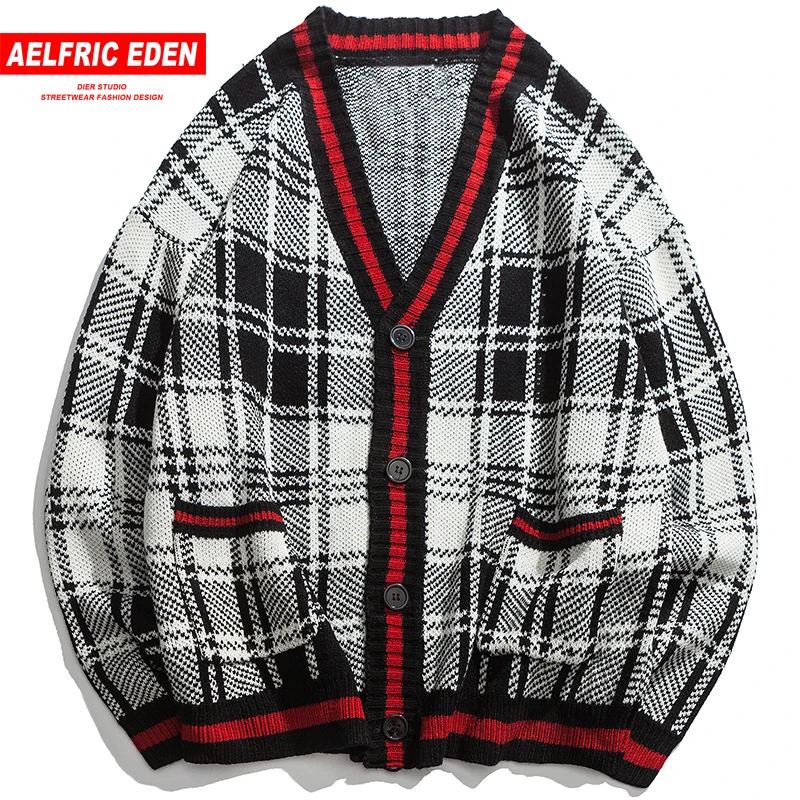 Aelfric Eden Плед вязаные свитера Кардиган Ретро Sweatercoat Для мужчин Harajuku уличная