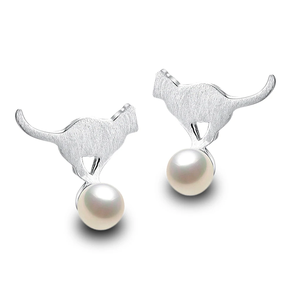 

ECODAY Love Cat Earing Silver Color Stud Earrings for Women Fashion Pearl Earrings Oorbellen Jewelry Brincos 2018